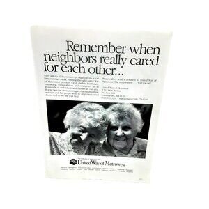 1991 United Way of Metrowest Print Ad Remember When Neighbors Cared